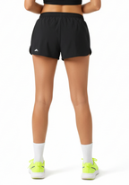 Layer Womens AeroFlow pleated 2 in 1 shorts black rear view showing secure fit waistband