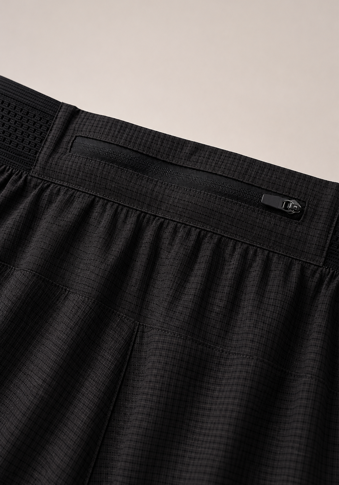 Layer AeroLYR Split Run Shorts in Black, back pocket detail
