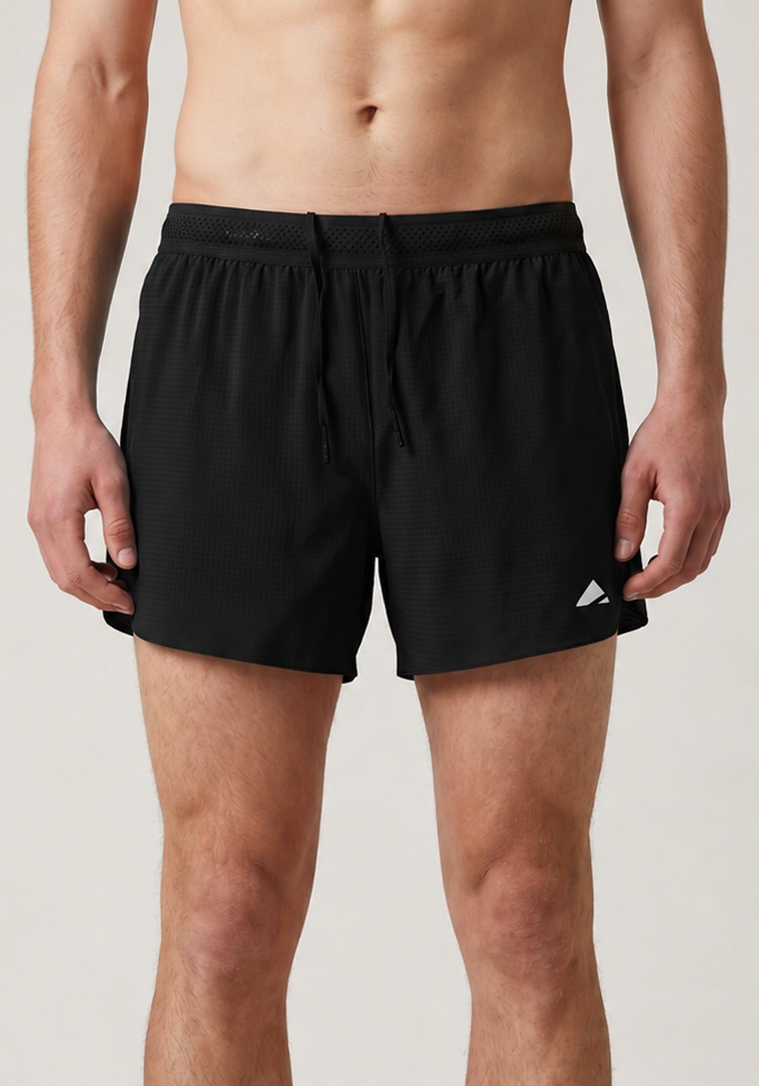 Layer AeroLYR Split Run Shorts in Black, front view
