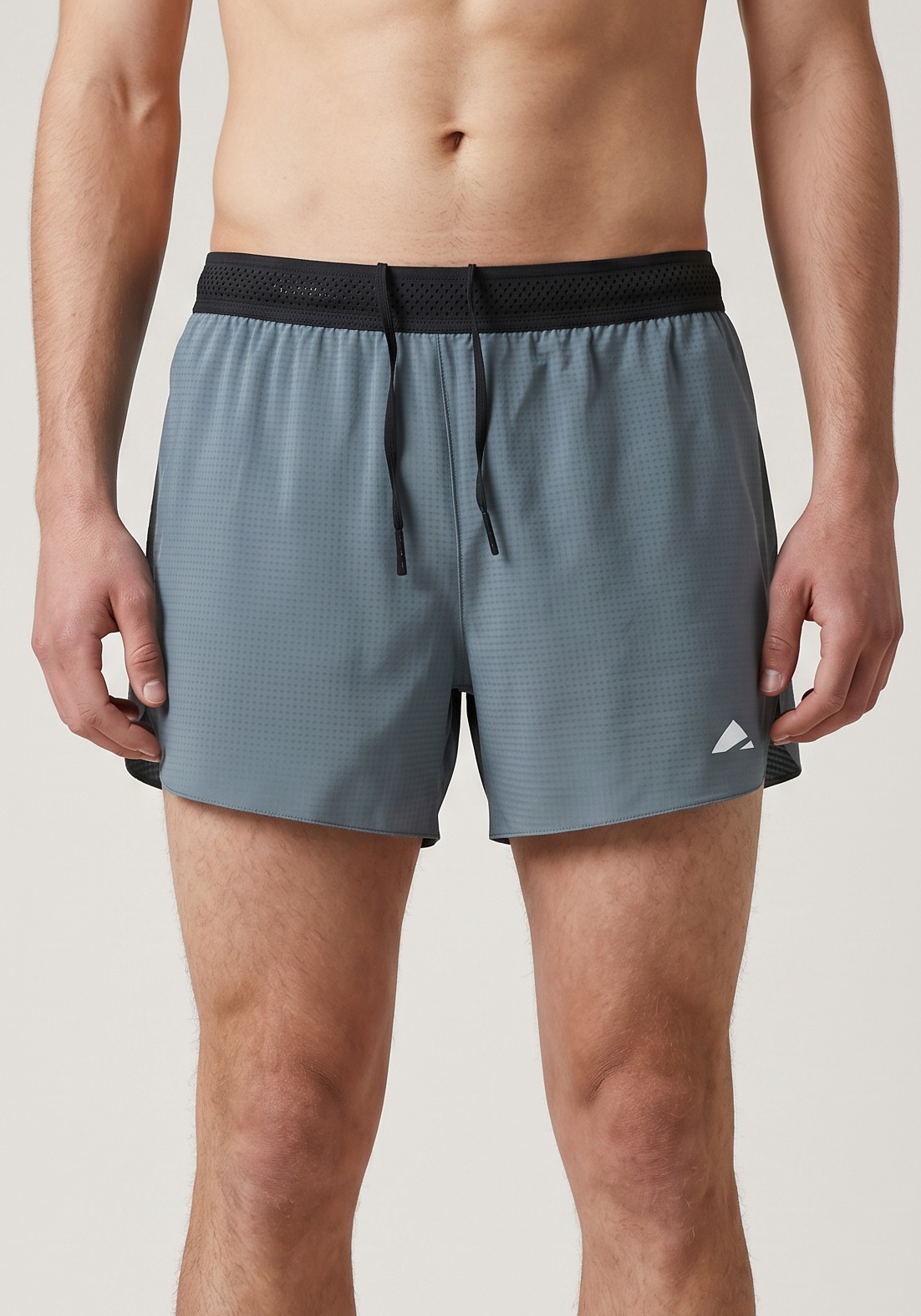 Layer AeroLYR Split Run Shorts in Storm Grey, front view
