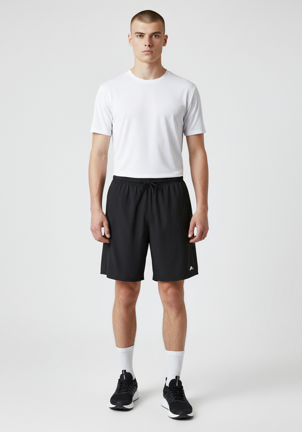 Layer Axis 7" Training Shorts in black, front studio view
