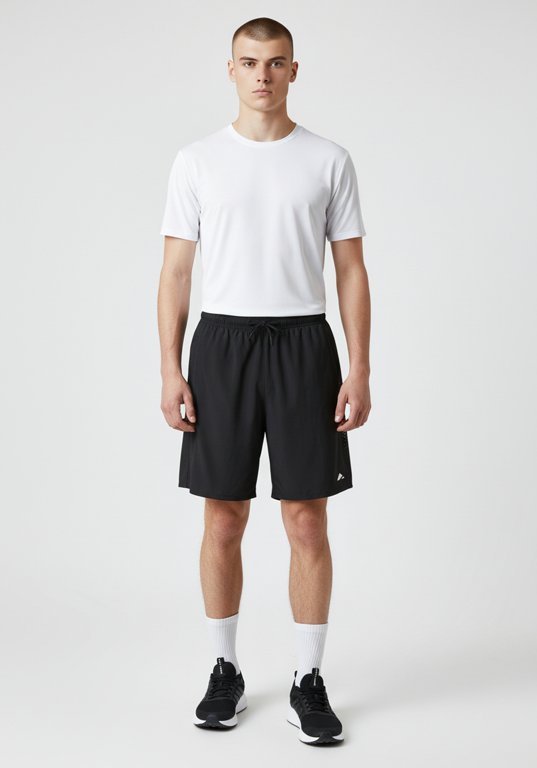 Layer Axis Training Shorts black worn during training showing relaxed fit and secure zipped pockets