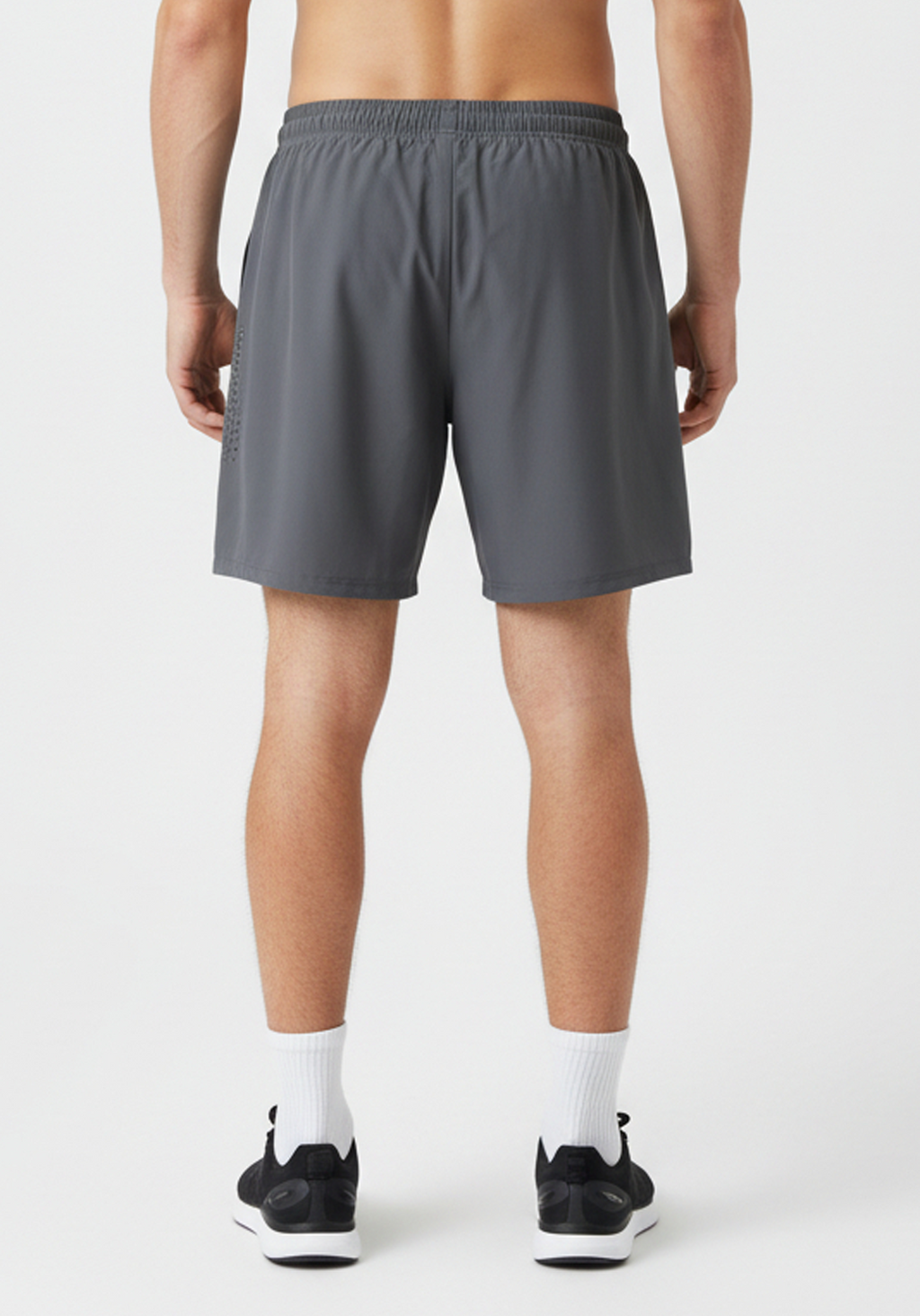 Layer Axis 7" Training Shorts in dark grey, rear ventilation view
