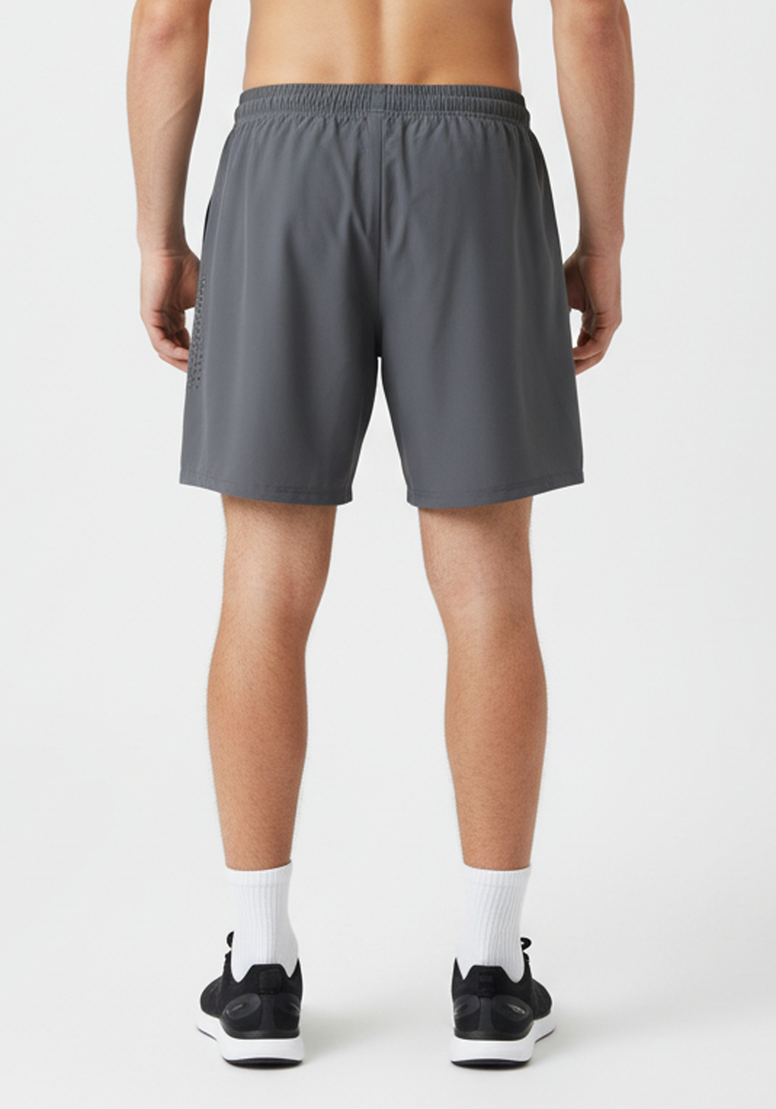 Layer Axis 7" Training Shorts in dark grey, rear ventilation view

