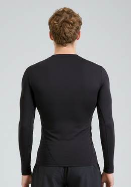 BaseLYR Long Sleeve Compression Top in black, back view