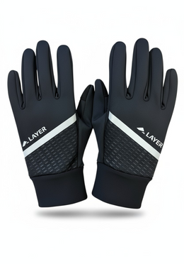 Layer ColdLYR Running Gloves in black, front view with reflective stripe

