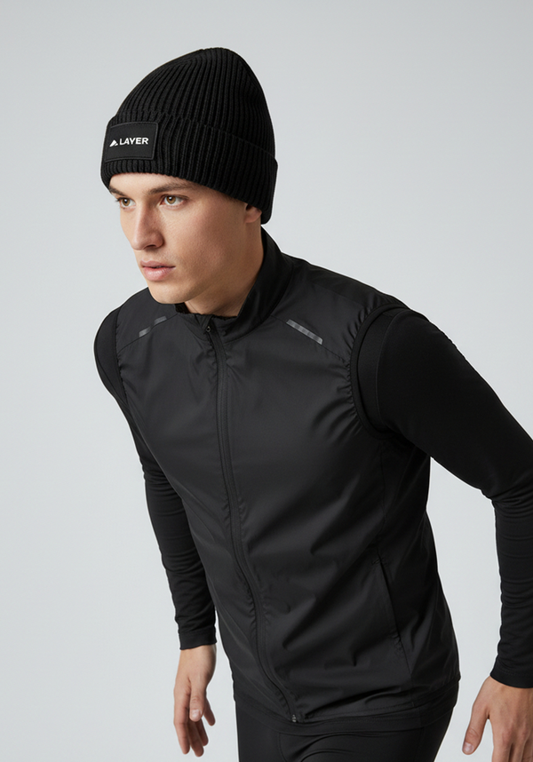 Black Layer ColdLYR beanie worn during winter training session