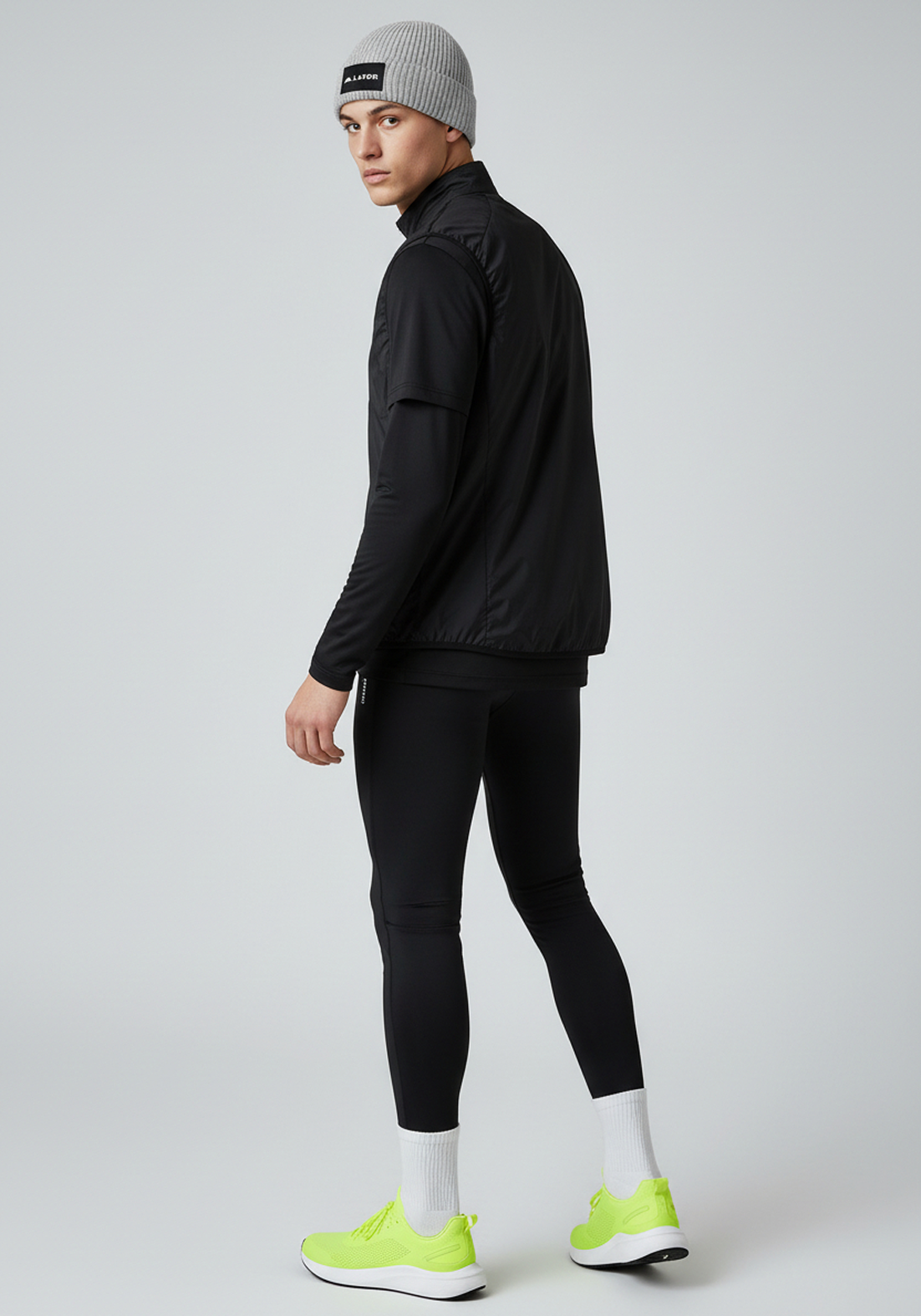 Side view of Light Grey Layer ColdLYR beanie during cold weather training