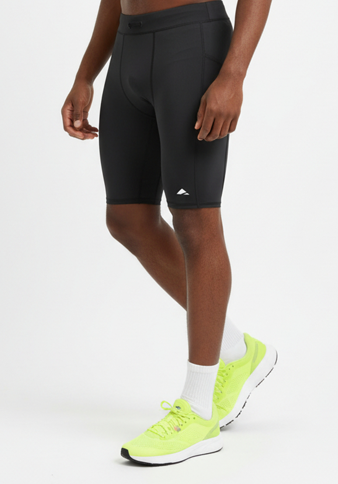 Layer Core black short running tights with side pocket and supportive compression fit