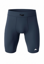 Layer mens Core Run Short Tights in navy, front close up angle view
