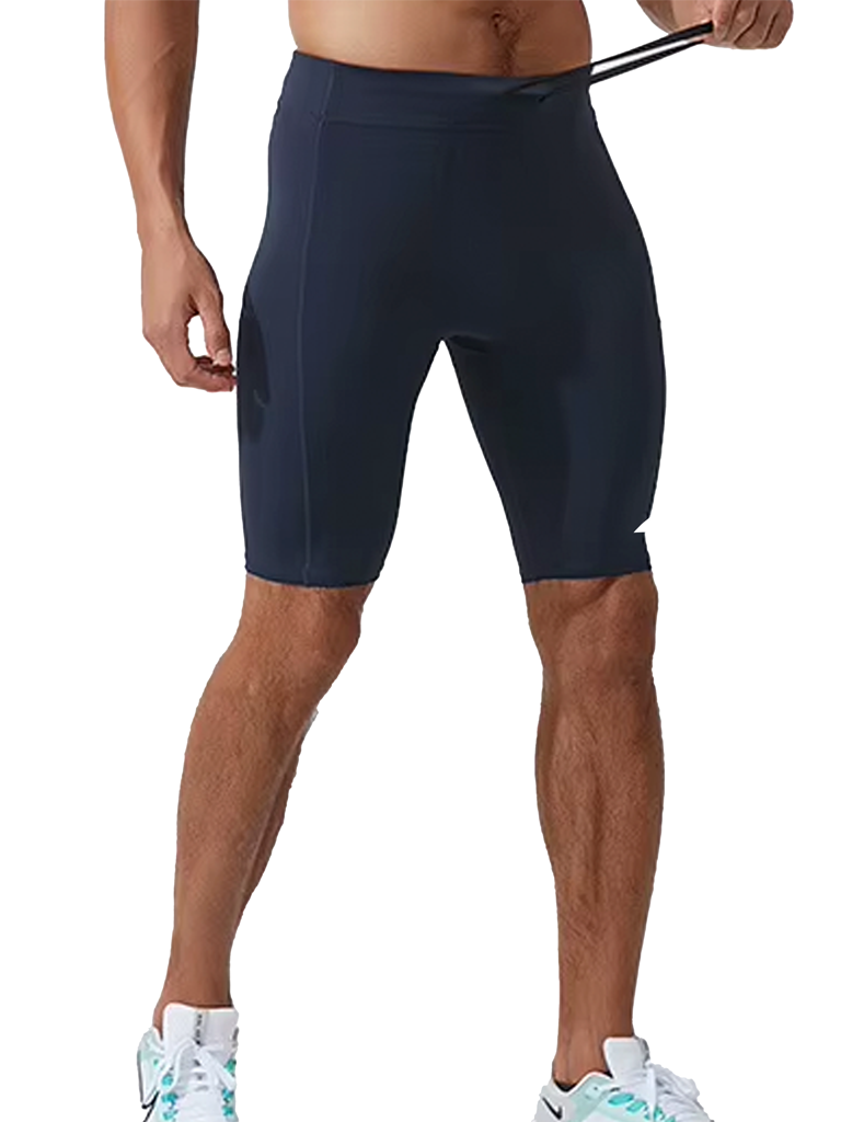 Layer Men’s Core Run Short Tights in navy – on-model view showing lightweight technical fabric and ergonomic fit