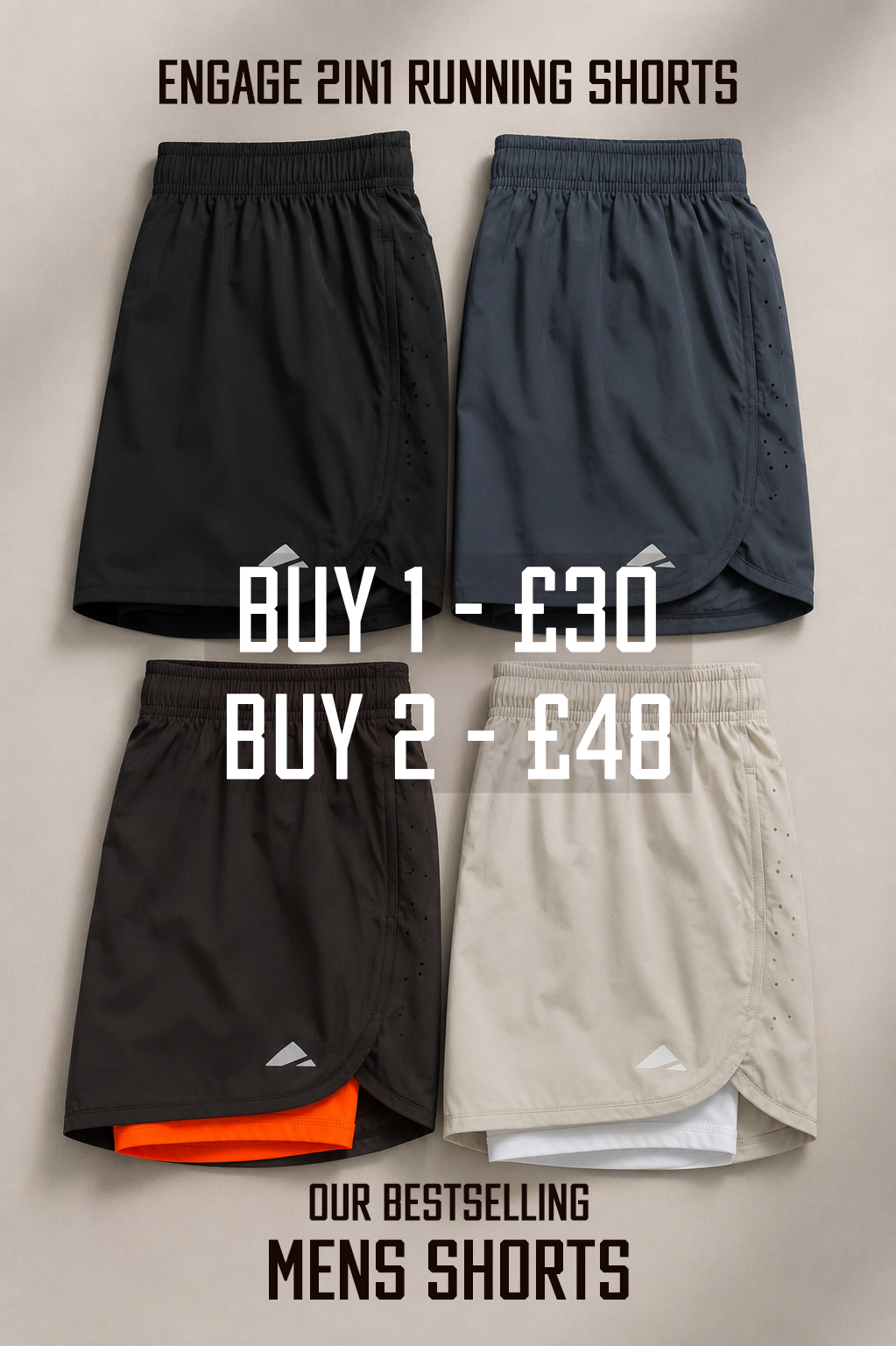 Engage 2-in-1 Running Shorts - Black-Orange
