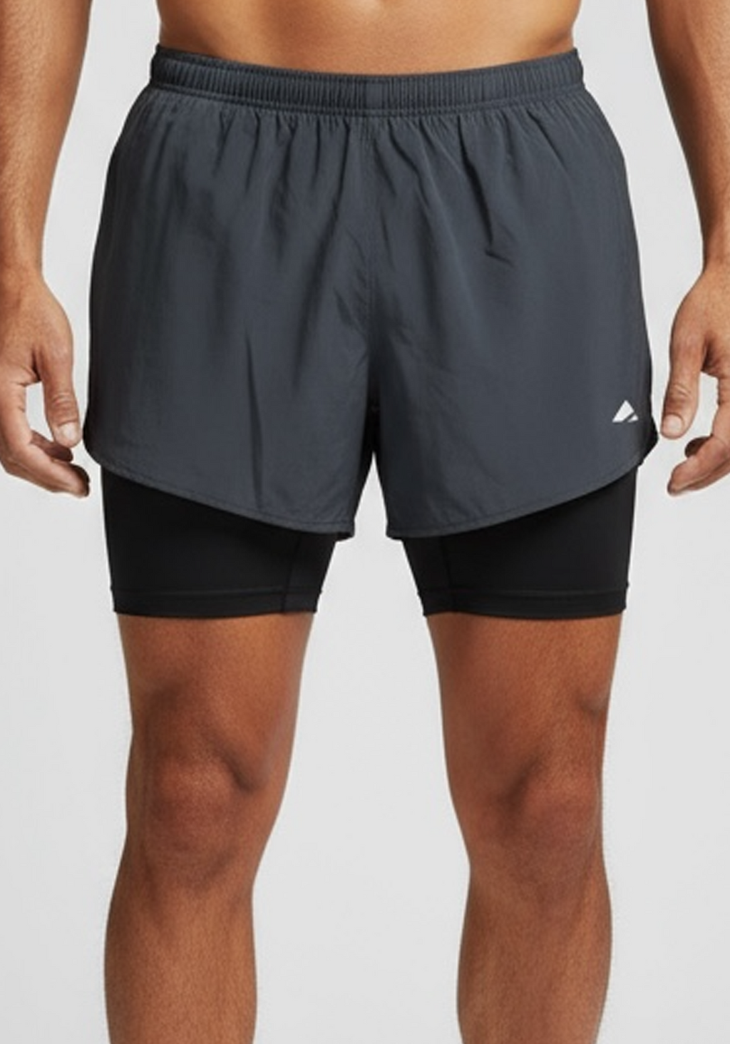 Layer Men’s Engage 2-in-1 Running Shorts in grey steel – performance 2-in-1 shorts for running and cross training