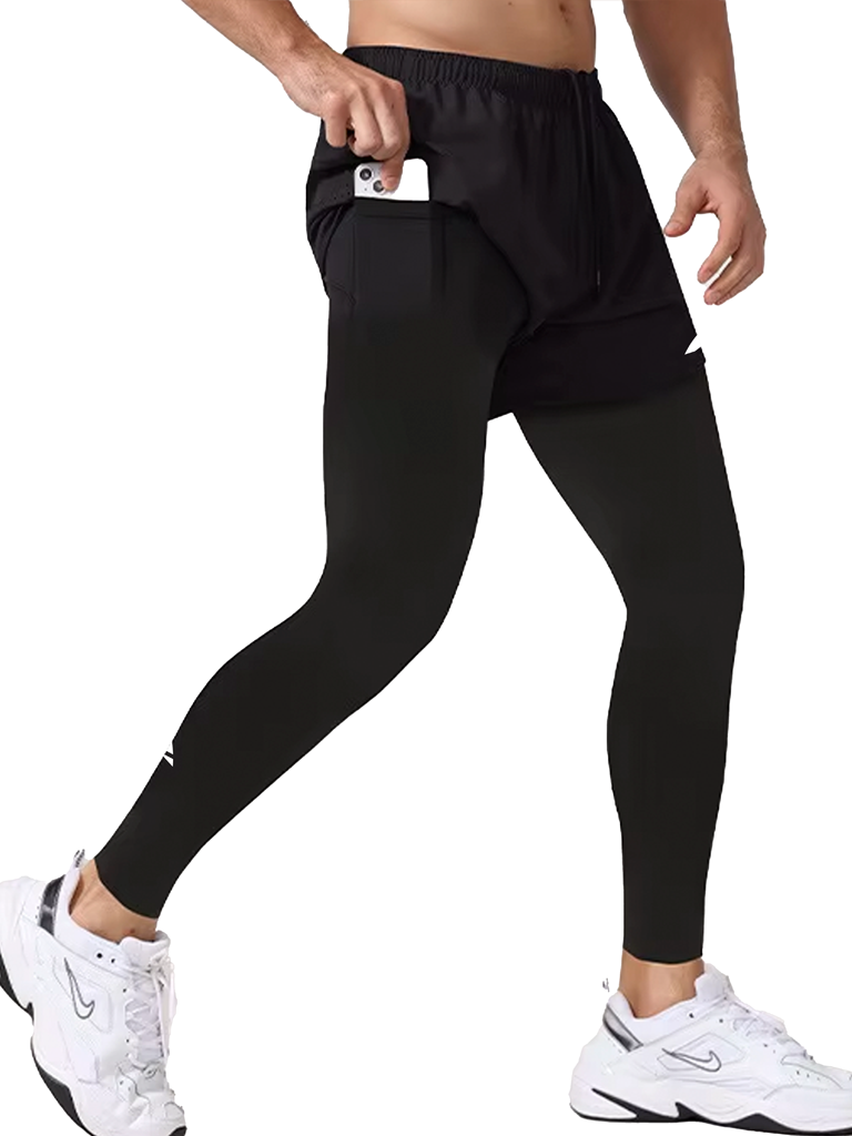 Layer Men’s Engage+ 2-in-1 Running Shorts in black – lightweight dual-layer design for running and training