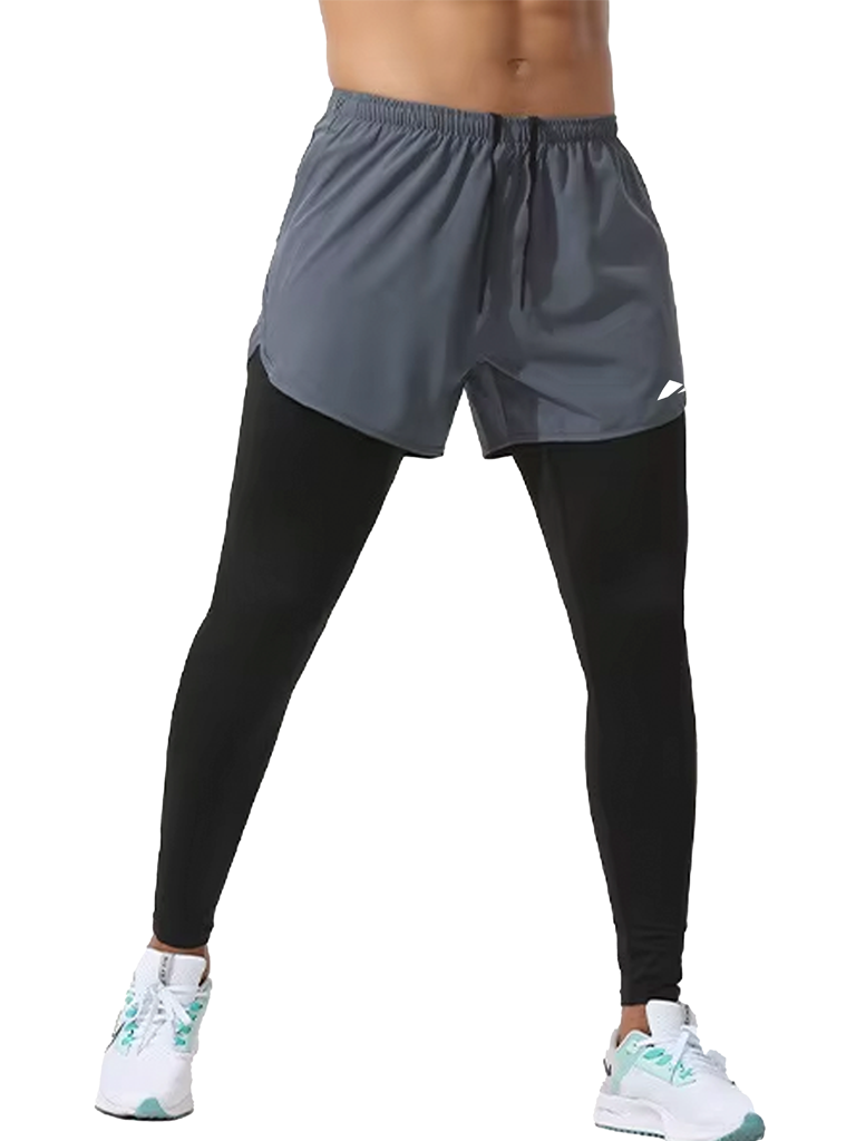Layer Men’s Engage+ 2-in-1 Running Shorts in grey steel – performance 2-in-1 shorts for running and cross training