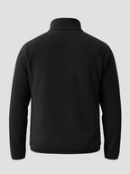 Layer Explorer Recycled Fleece in midnight black – ghost mannequin back view showing minimalist performance design