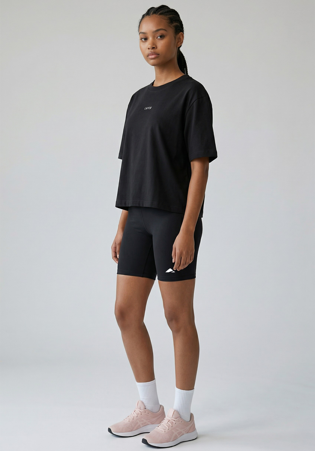 Layer FLXFIT Box Tee in Black, front side view
