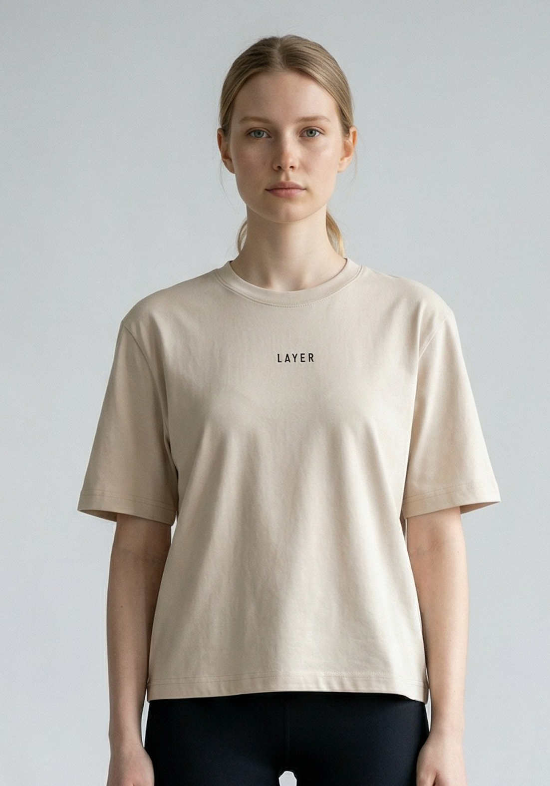 Layer FLXFIT Box Tee in Cloud, front view
