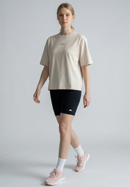 Layer FLXFIT Box Tee in Cloud, walking view
