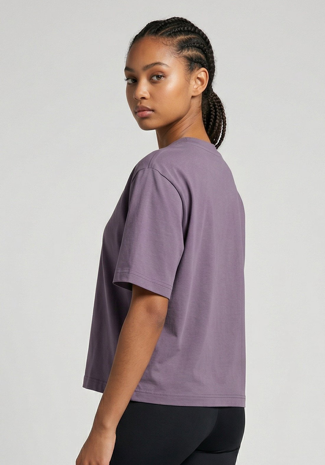 Layer FLXFIT Box Tee in Dusty Purple, side view
