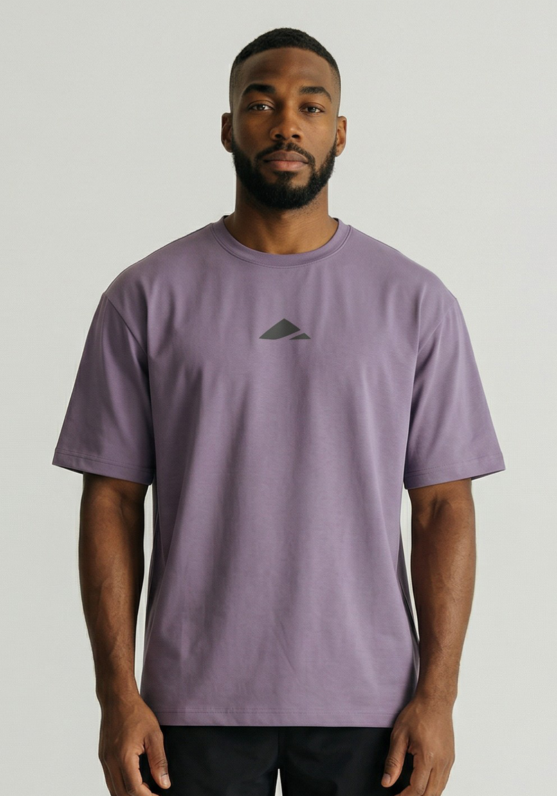 Layer FLXFIT Oversized Training Tee in Dusty Purple, front close up view
