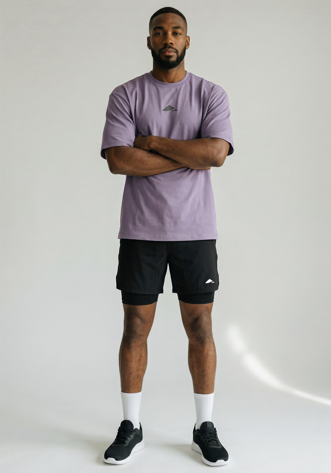 Layer FLXFIT Oversized Training Tee in Dusty Purple, full front view

