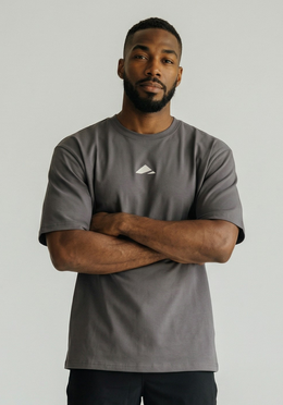 Layer FLXFIT Oversized Training Tee in Graphite, front close up view
