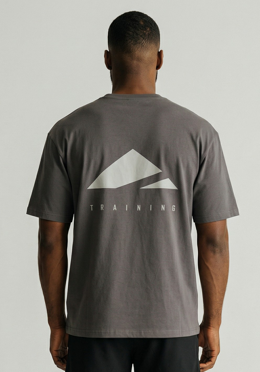 Layer FLXFIT Oversized Training Tee in Graphite, back view
