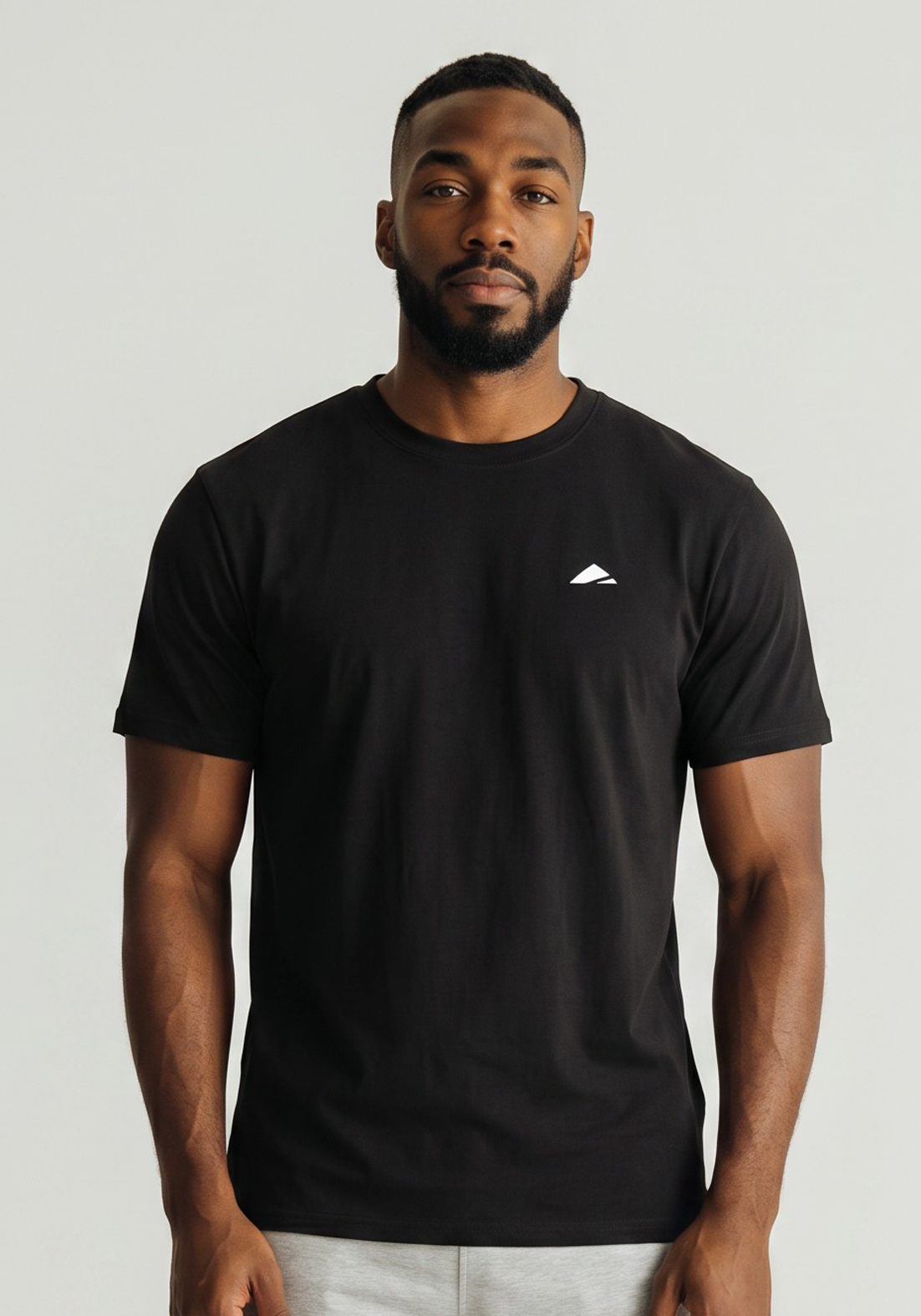 Layer FLXFIT Icon Training Tee in Black, front close up view
