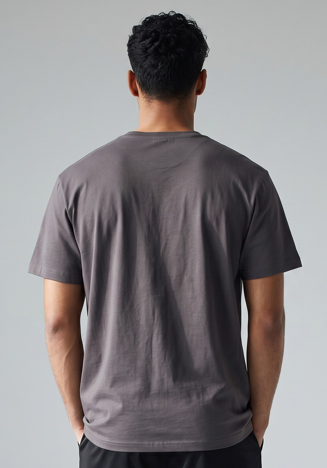 Layer FLXFIT Icon Training Tee in Graphite, back close up view
