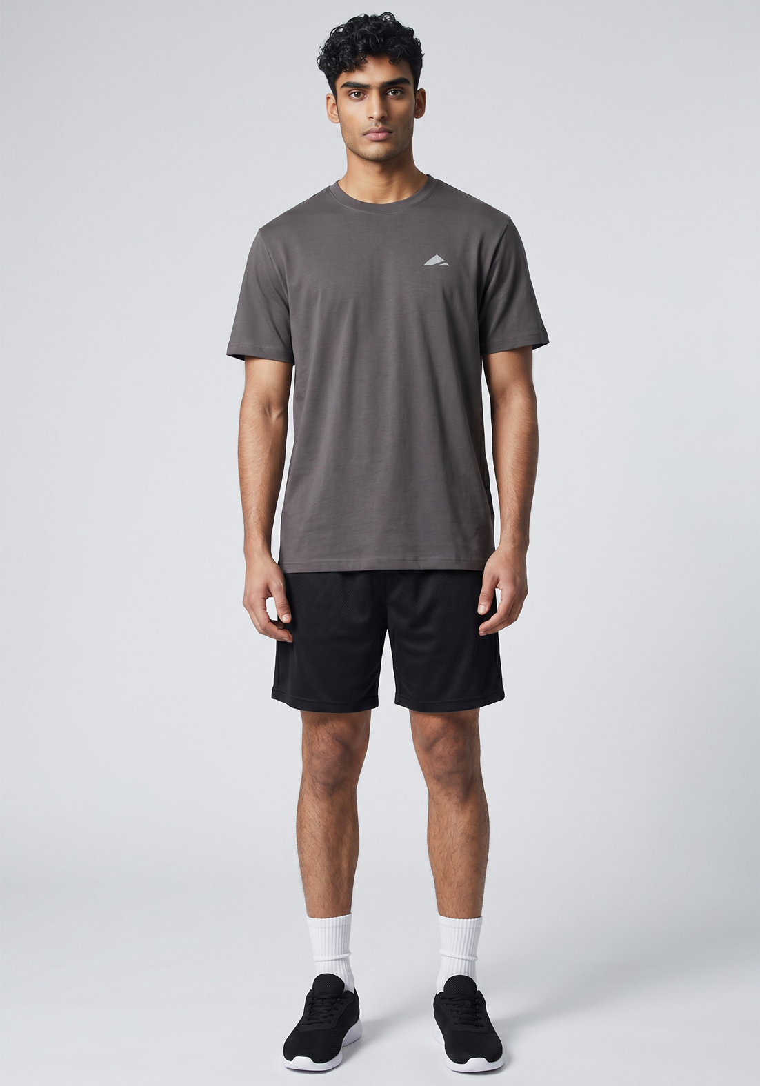 Layer FLXFIT Icon Training Tee in Graphite, full view on model
