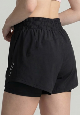 Layer FTR 2-in-1 Running Shorts in Black, back close up view
