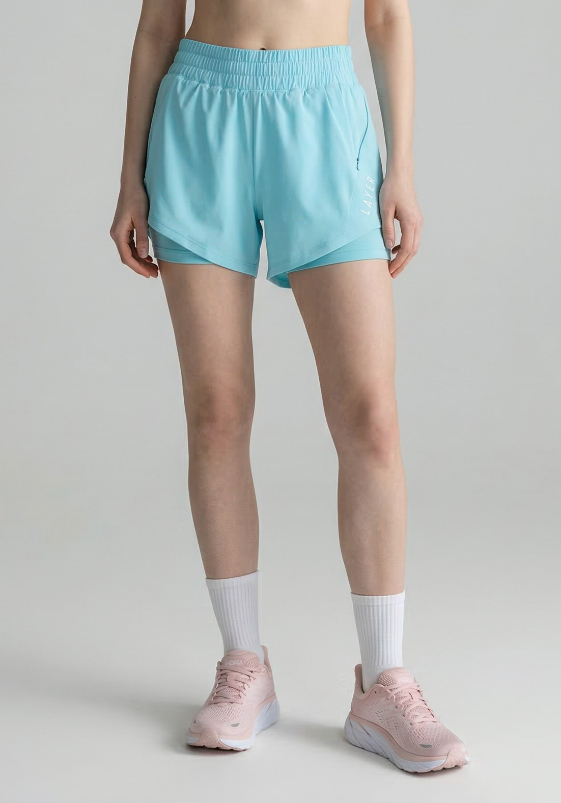 Layer FTR 2-in-1 Running Shorts in Light Blue, front view
