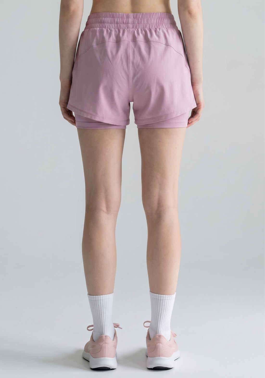 Layer FTR 2-in-1 Running Shorts in Soft Pink, back view
