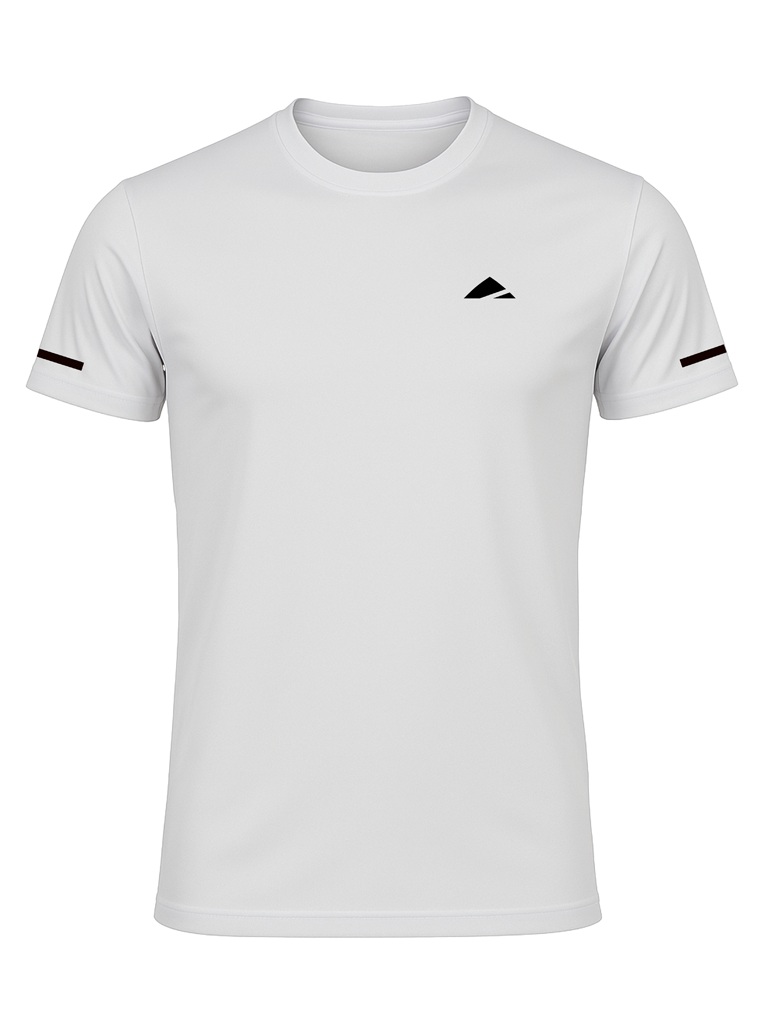Layer Men’s For The Run Tee in white – ghost mannequin front view showing clean design with subtle branding