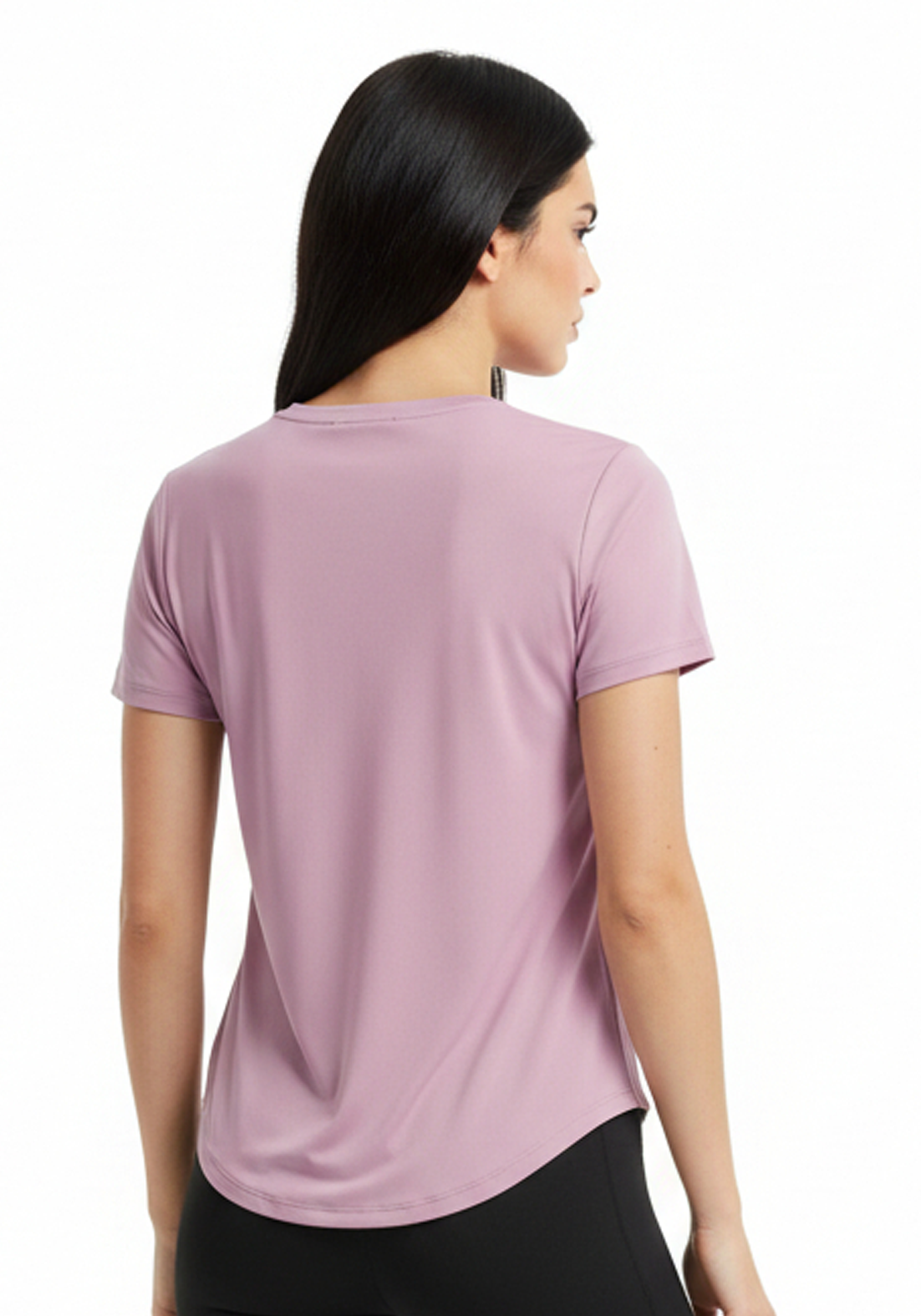 Side angle of the Layer Flex Training Tee highlighting lightweight fabric and curved hem