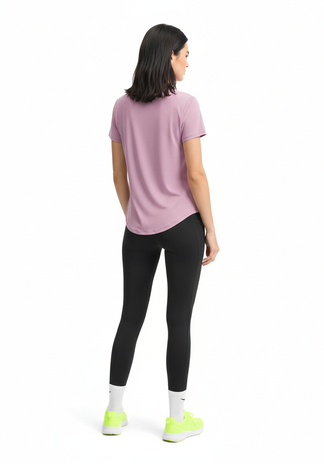 Back view of the Layer Flex Training Tee in dusty pink showing relaxed athletic fit