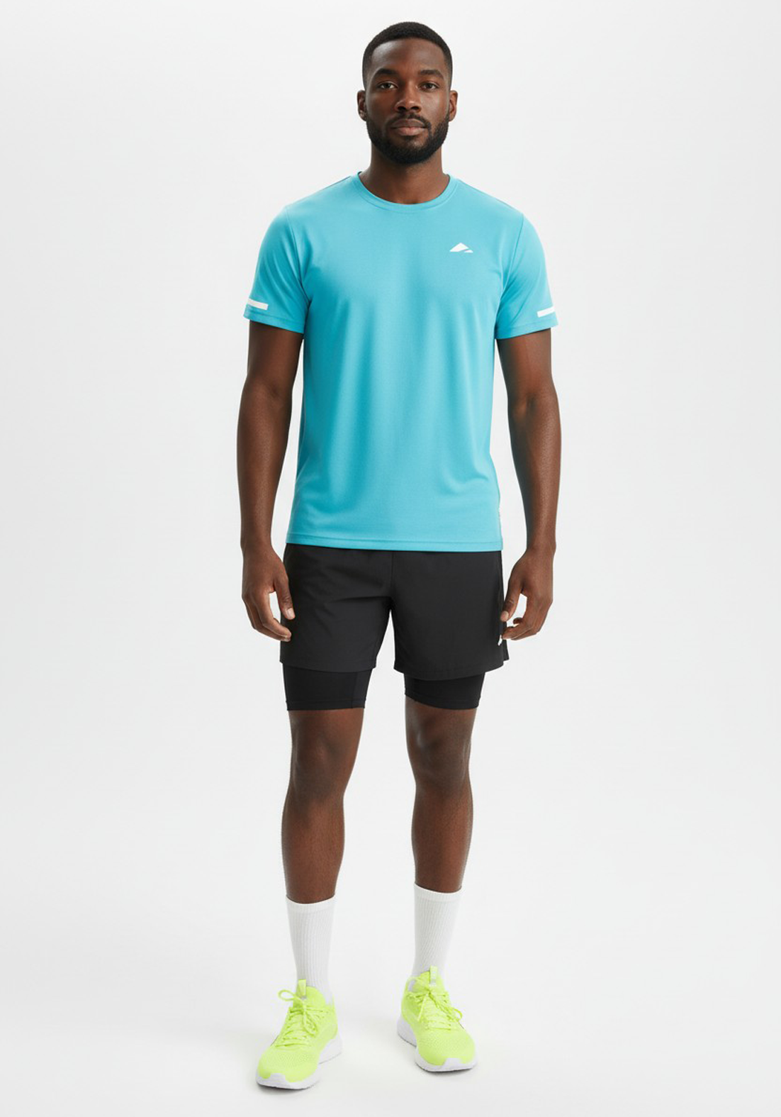 Layer For The Run turquoise short sleeve running tee, front view, lightweight unisex performance top for running and training.