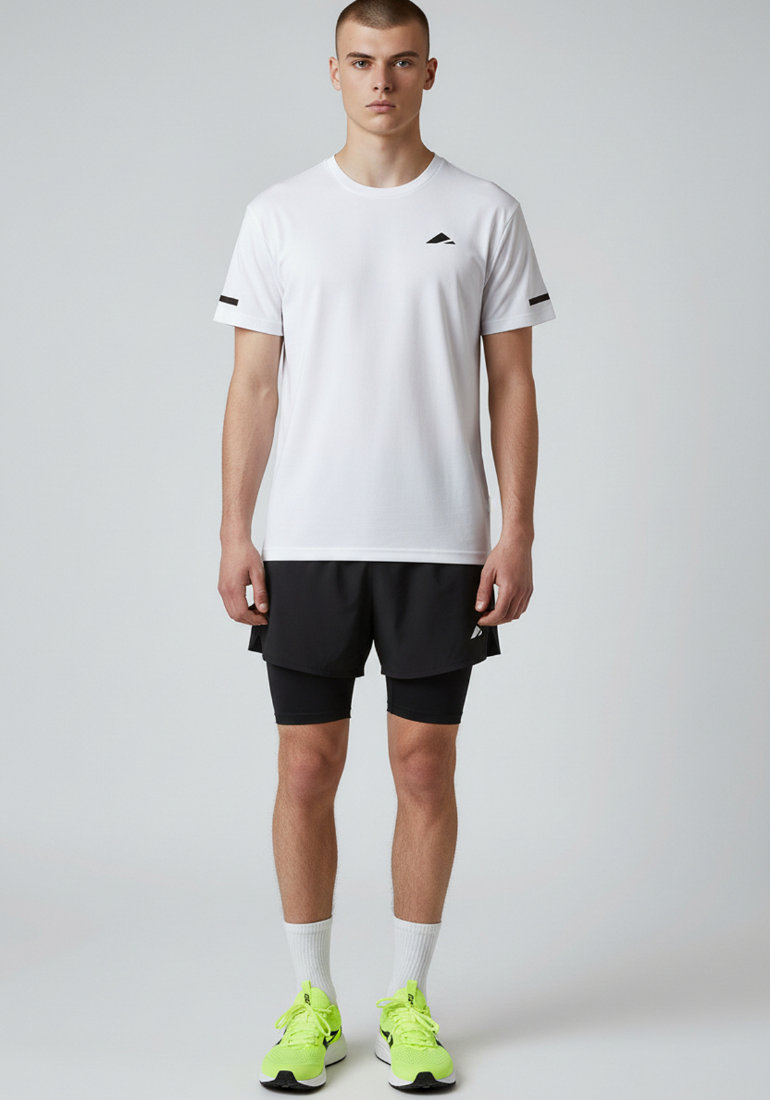 Layer For The Run white short sleeve running tee, front view, lightweight unisex performance top for running and training.