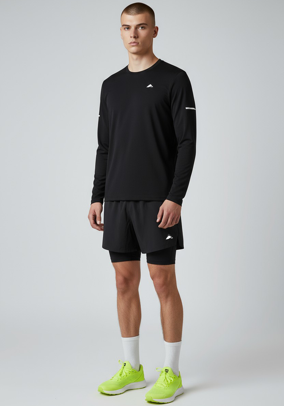 Layer Men’s For The Run Long Sleeve Tee in black – on-model front view showing athletic fit and breathable fabric