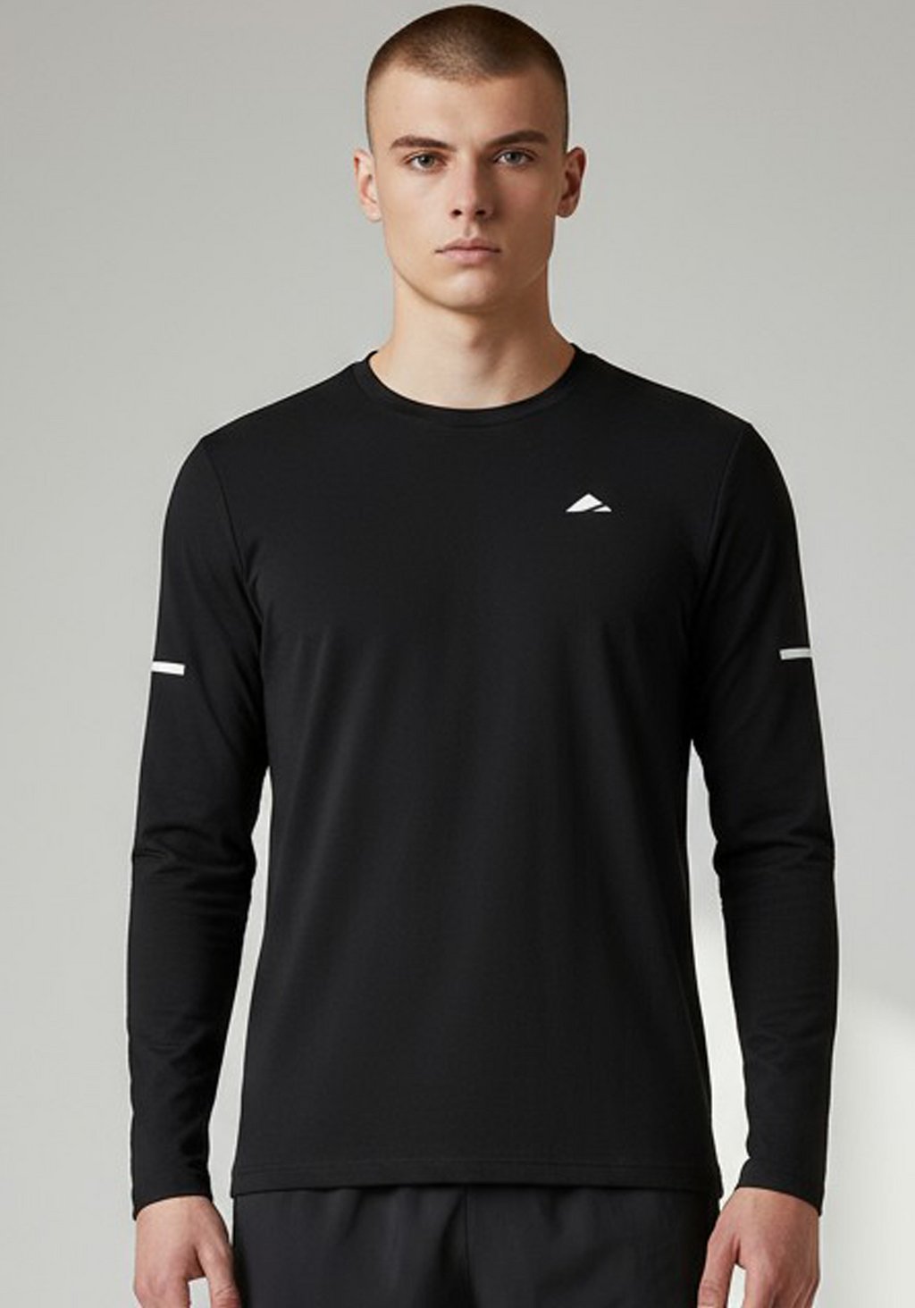 Layer Men’s For The Run Long Sleeve Tee in black – lightweight performance top designed for running and training