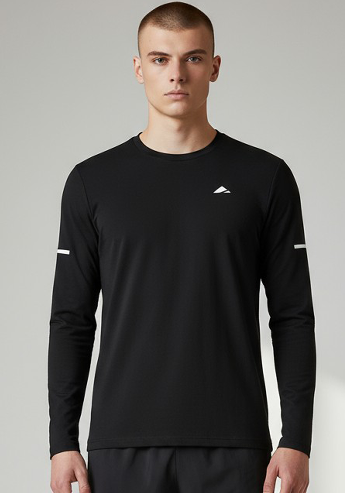 Layer Men’s For The Run Long Sleeve Tee in black – lightweight performance top designed for running and training