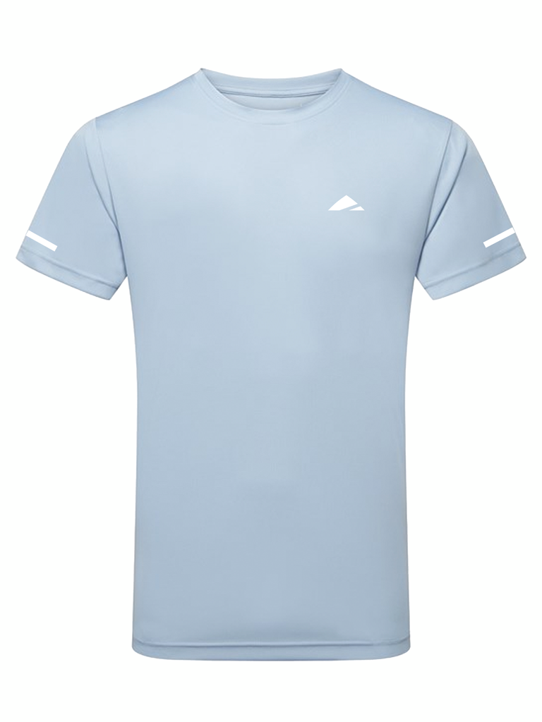 Layer Men’s For The Run Tee in light blue – ghost mannequin front view showing athletic fit and simple finish