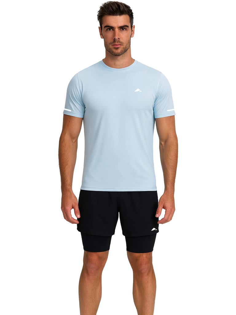 Layer Men’s For The Run Tee in light blue – lightweight training tee designed for running and performance comfort