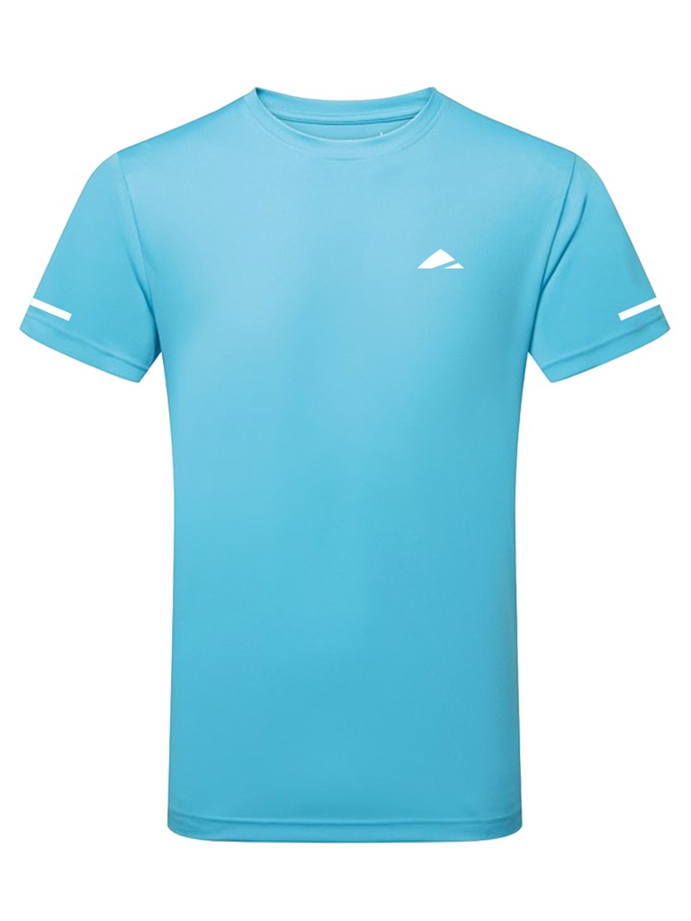 Layer Men’s For The Run Tee in sapphire blue – ghost mannequin front view showing clean performance design