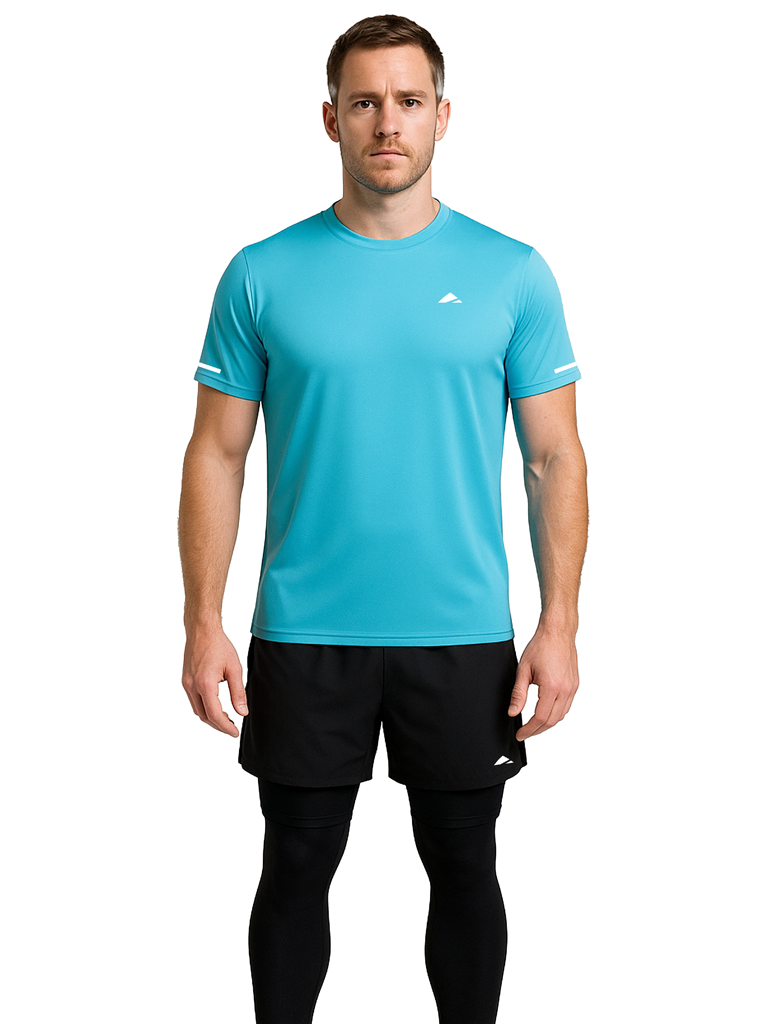 Layer Men’s For The Run Tee in sapphire blue – technical running tee built for speed and durability