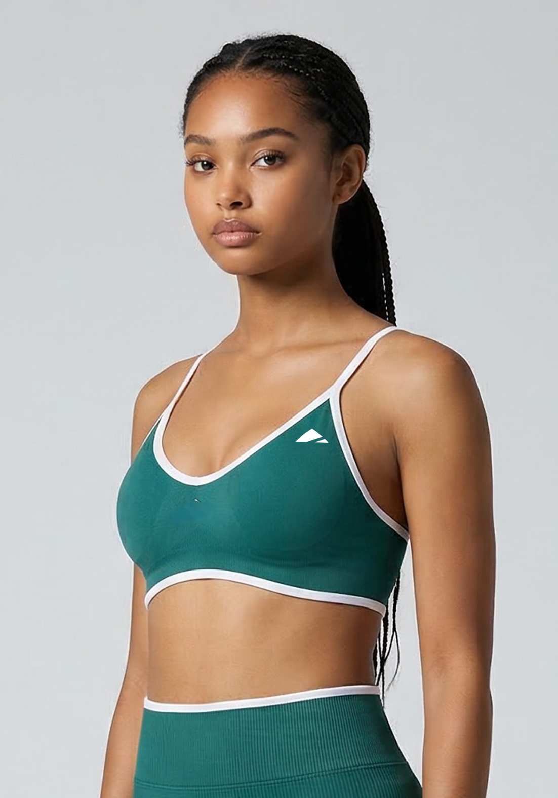 Layer Fusion Training Bra in Coastal Teal, detail view
