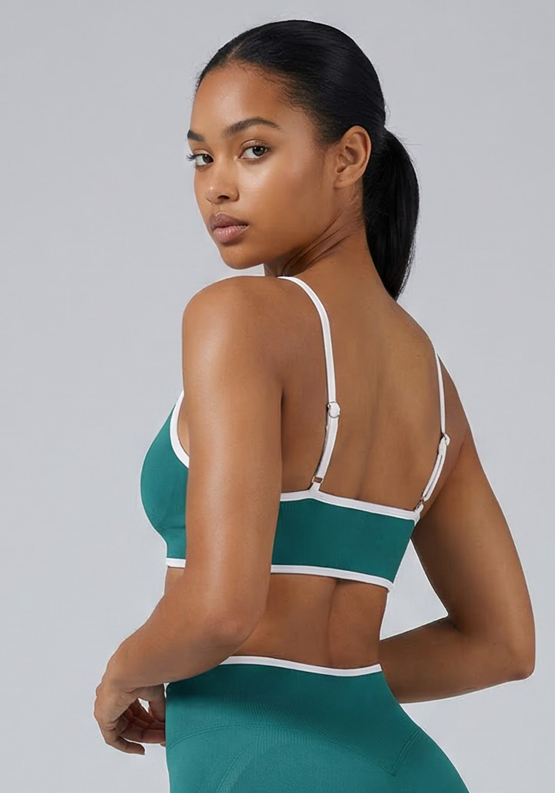 Layer Fusion Training Bra in Coastal Teal, side view
