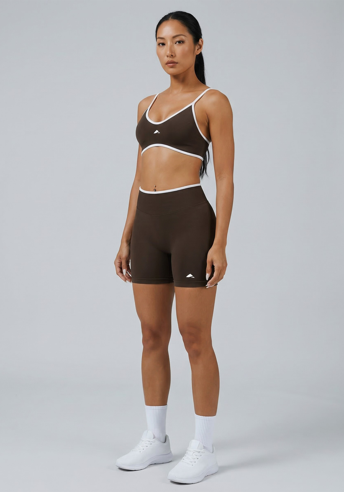 Layer Fusion 4 Training Shorts in Coffee, angled view
