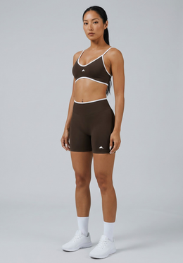 Layer Fusion 4 Training Shorts in Coffee, angled view
